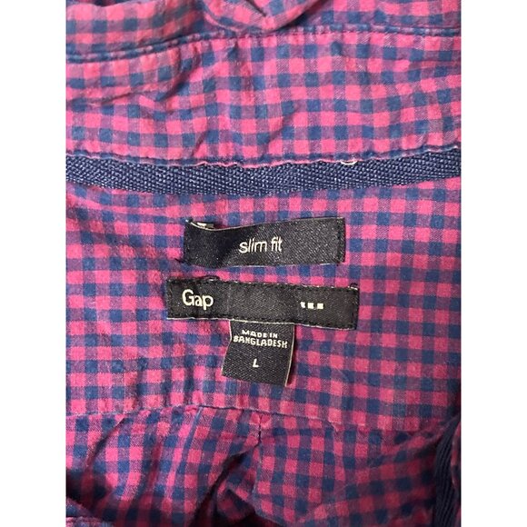 Gap Mens Slim Fit Long Sleeve Purple Plaid Shirt L - Picture 3 of 3